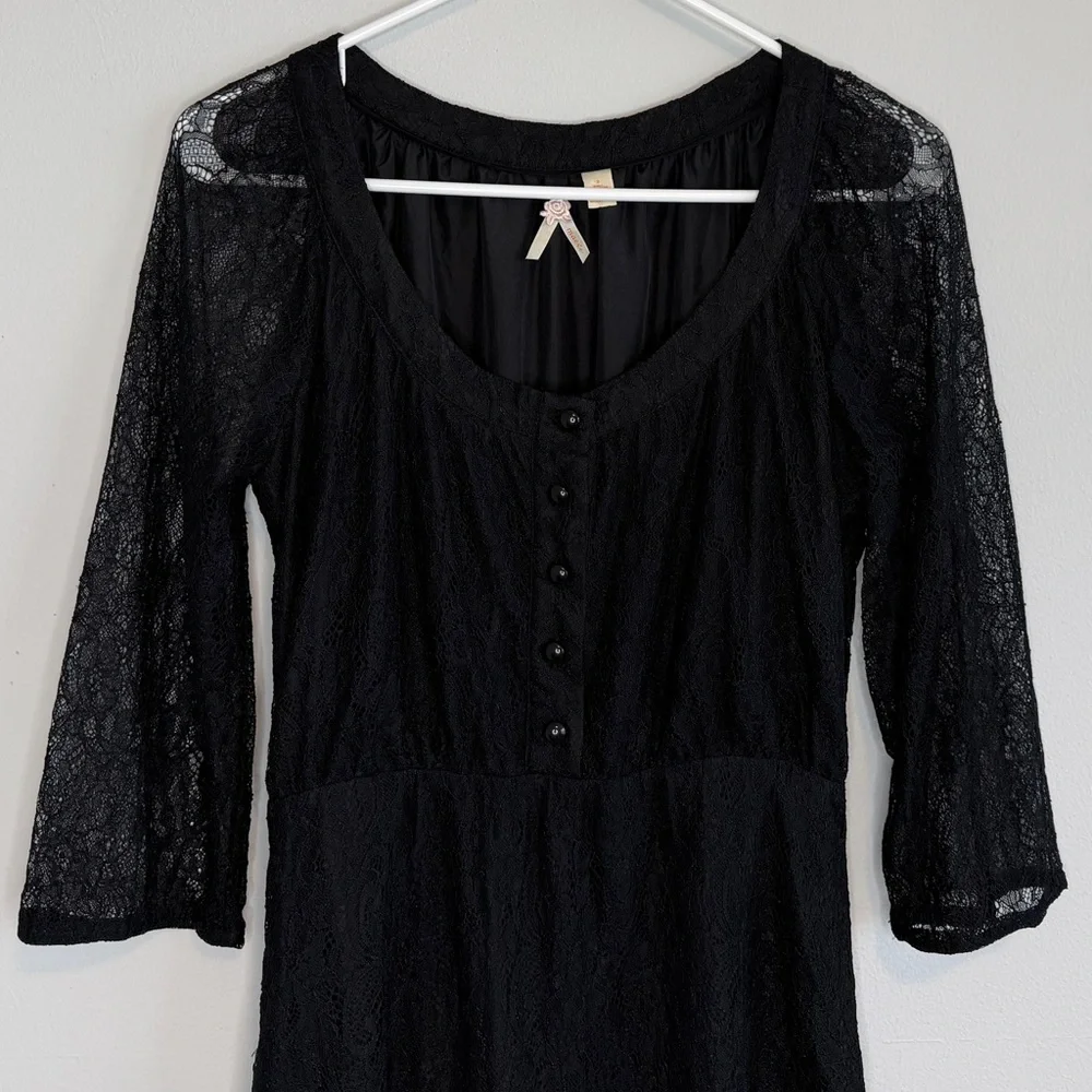 Maeve Black Lace Dress 2 3/4 Sleeves Silk Lining NO BELT Whimsigoth Party Anthro